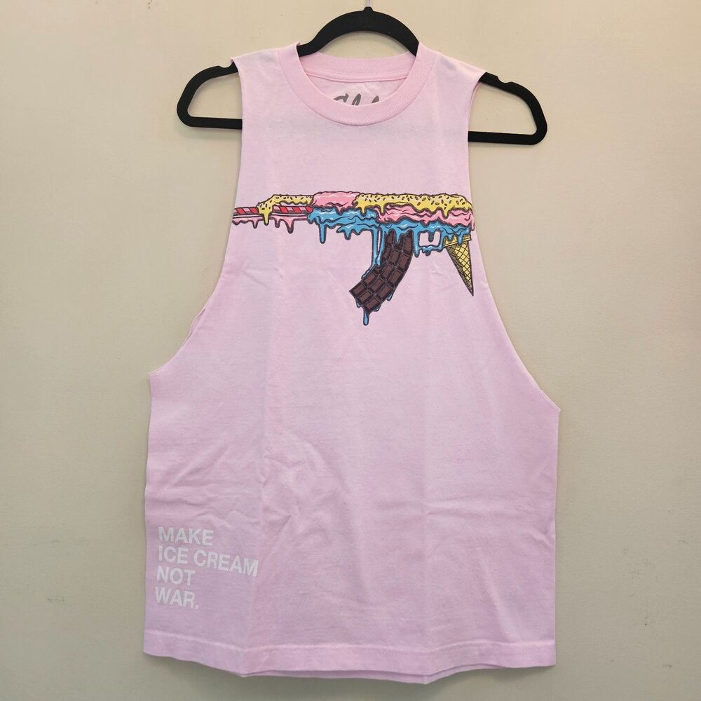 GLD Muscle Workout Tank Top Men Sz M Pink Make Ice Cream Not War Made in USA
